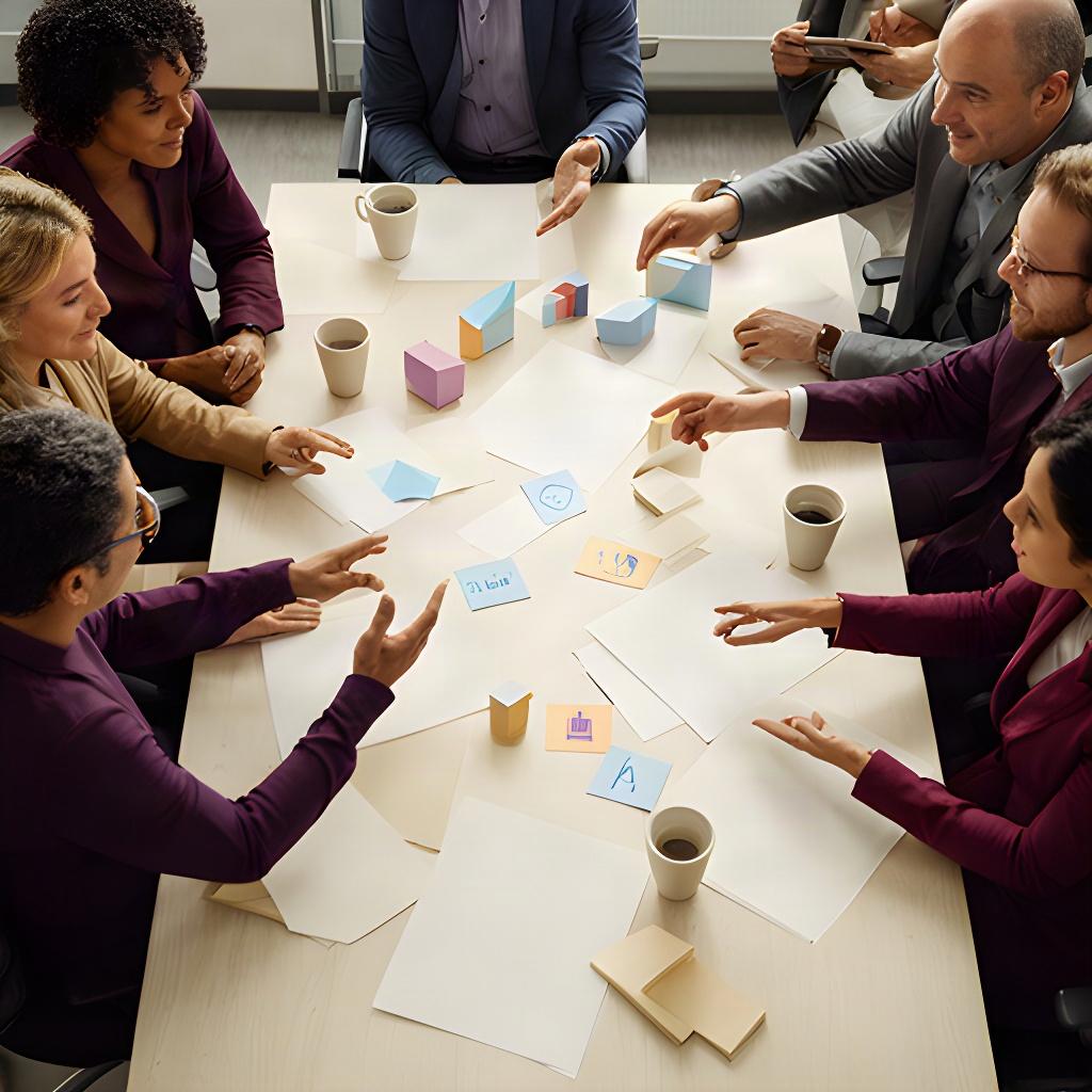 Strategische werksessie met ondernemers rond een tafel vol marktanalyses